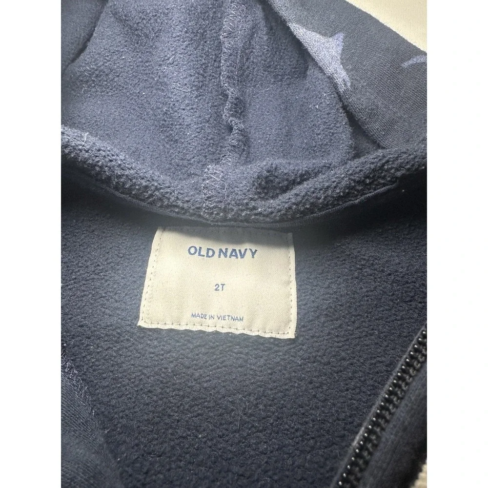 Old Navy Toddler Boys Shark Print Zip Up Hoodie Jacket Size 2T Navy Blue Fleece